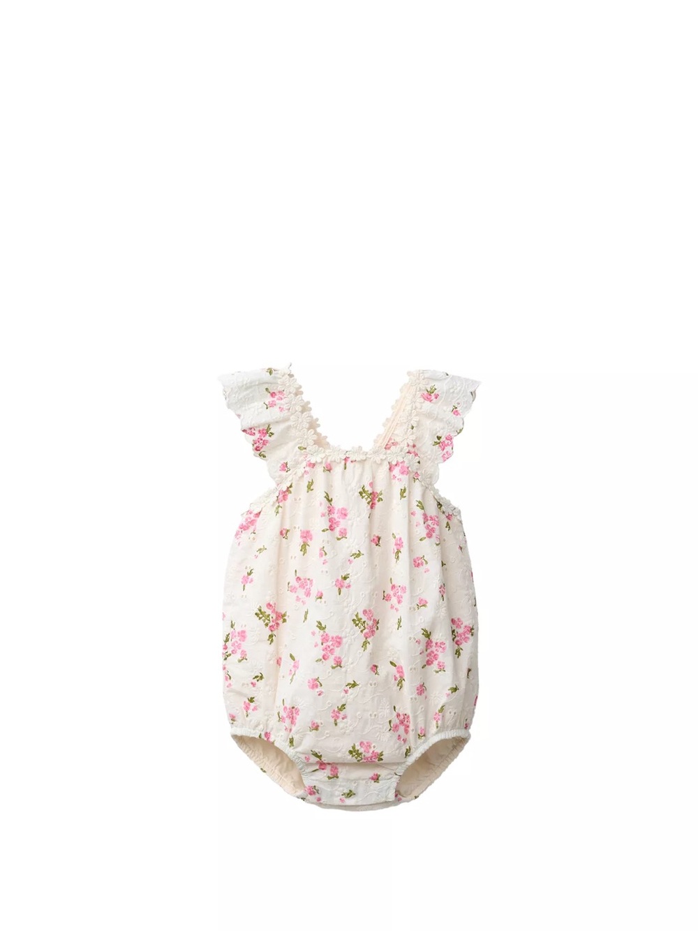 NWT Zara Cream Floral Ruffle Baby Romper - Pink Flowers